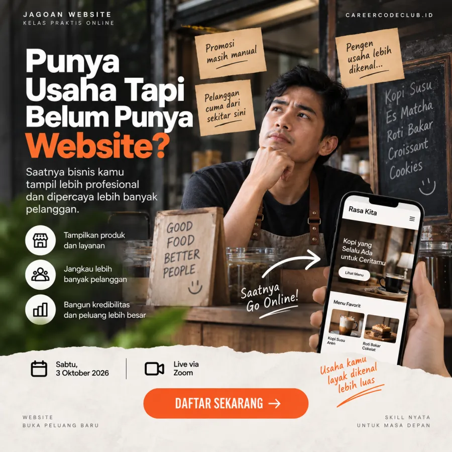 Poster iklan: punya usaha tapi belum punya website