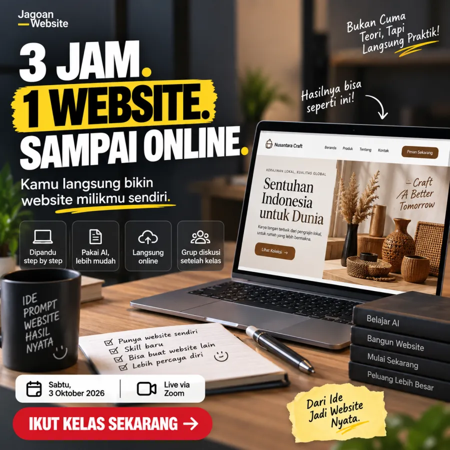 Poster iklan: tiga jam satu website sampai online