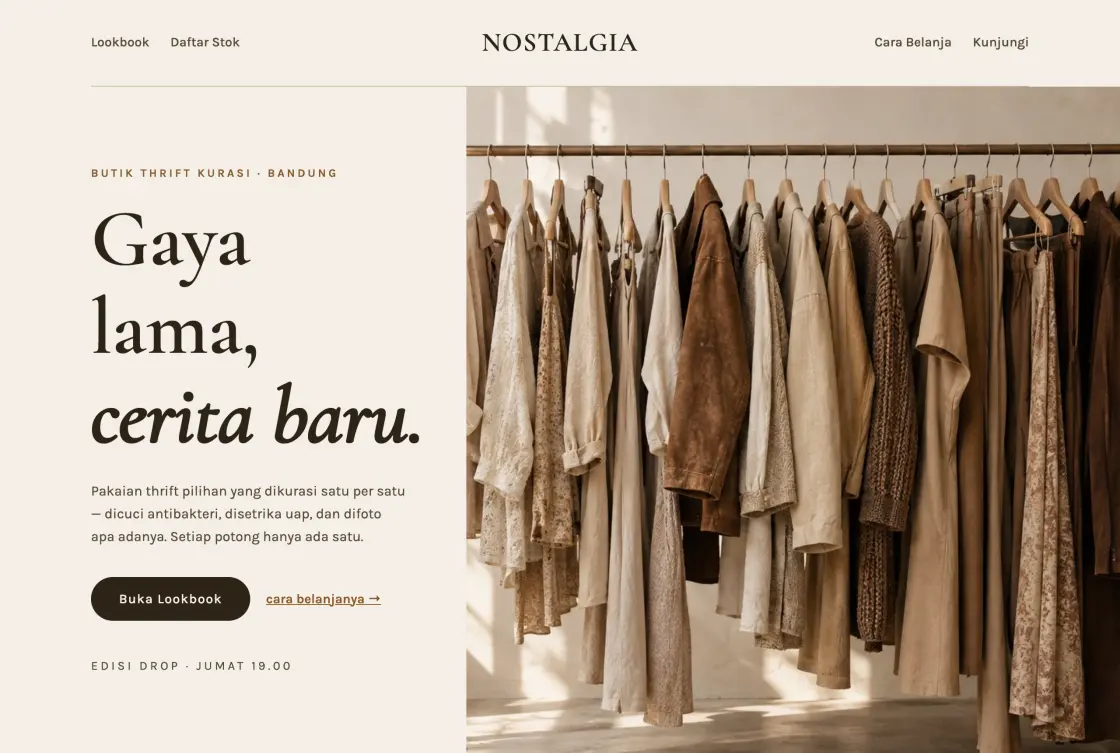 Website butik thrift Nostalgia