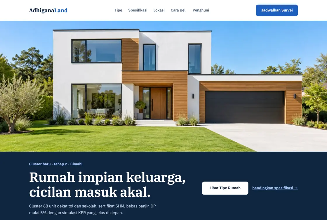 Website cluster rumah Adhigana Land