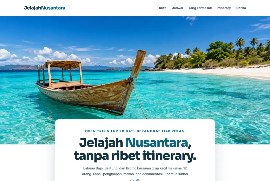 Website open trip Jelajah Nusantara